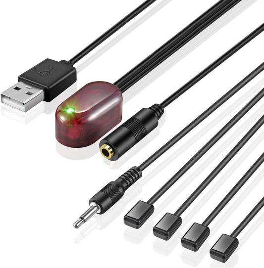 IR Repeater Hidden Infrared Remote Extender System 1 Receiver 4 Emitters Control Kit USB Adapter for Amplifier Cable Box Satellite TV Receiver CD Player DVD Player Blu-Ray Player