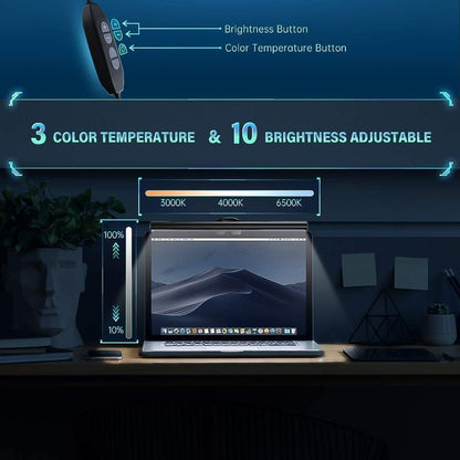 Portable Laptop Monitor Light Bar with USB Connection, E-Reading LED Task Lamp, 3 Color Temperature Settings, 10 Levels of Brightness Adjustment, No Glare on the Screen, Saves Space
