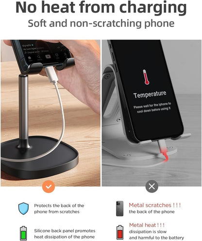 Cell Phone Stand Adjustable for Iphone Phone Holder for Desk, Office Desk Accessories PC Gaming Gifts for Her Kitchen Gadgets Clearance Essentials Fit Otterbox Case Switch Ipad Air Tablet 4-10In