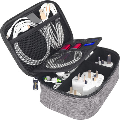 Electronics Cords Organizer Tech Accessories Storage Case Travel Small Carrying Bag for Charging Cables Adapter USB Plugs Power Cord Leads - Grey 1680D