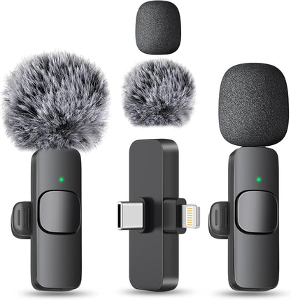 Professional Wireless Lavalier Lapel Microphone for Iphone, Ipad - Cordless Omnidirectional Condenser Recording Mic for Interview Video Podcast Vlog Youtube