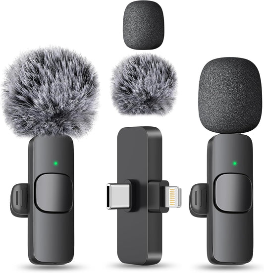 Professional Wireless Lavalier Lapel Microphone for Iphone, Ipad - Cordless Omnidirectional Condenser Recording Mic for Interview Video Podcast Vlog Youtube
