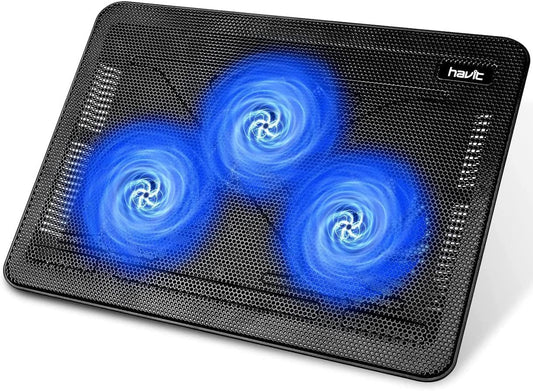 HV-F2056 15.6"-17" Laptop Cooler Cooling Pad - Slim Portable USB Powered (3 Fans), Black/Blue