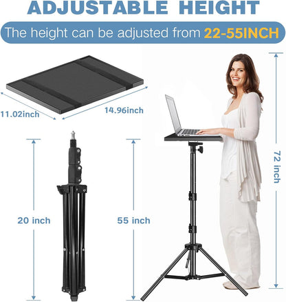 Projector Stand, 22 to 55 Inch Laptop Stand with Phone Holder, Tripod for DJ Equipment, Outdoor Movies, Office, Home, Stage or Studio (Black)