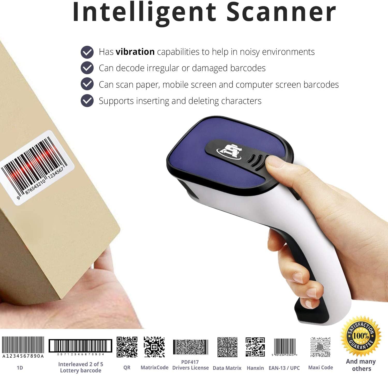 Portable Wireless Bluetooth Barcode Scanner: 3-In-1 Hand Scanners - Cordless, Rechargeable 1D and 2D Scan Gun for Inventory Management - Wireless, Handheld, USB Bar Code/Qr Code Reader