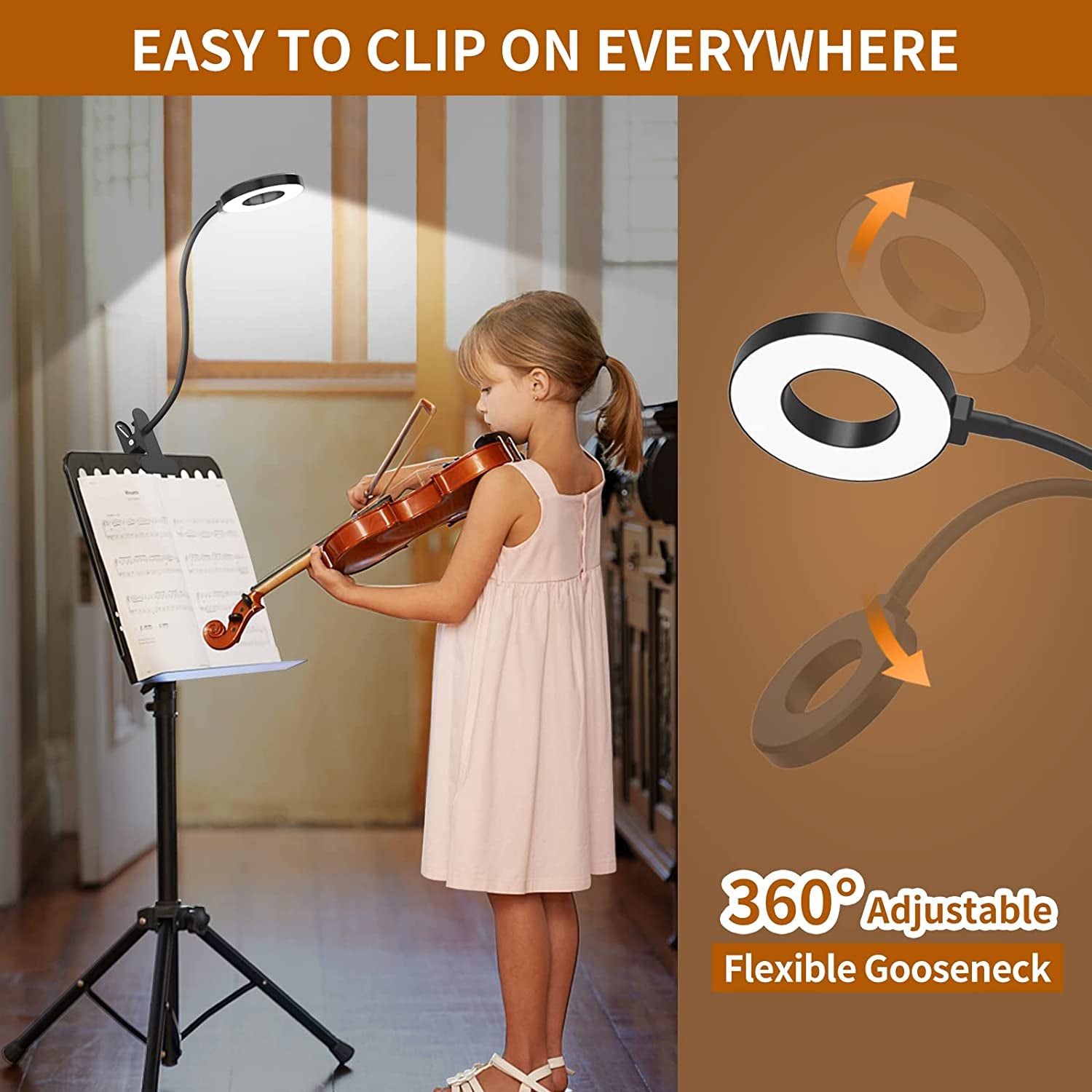 Desk Lamp, [3 Color Modes & 10 Brightness] LED Reading Light with Clamp, Flexible Gooseneck Book Light for Kids Reading Book in Bed at Night Clip on Table, Headboard, Dorm - 15.8‘’ Black