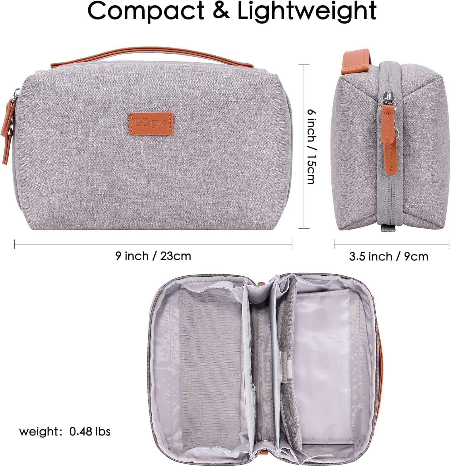 Electronics Organizer Travel Pouch - Perfect Accessory Bag for Electronics, Macbook Charger & Cords, Cables, Hard Drive (Light Grey-Brown)