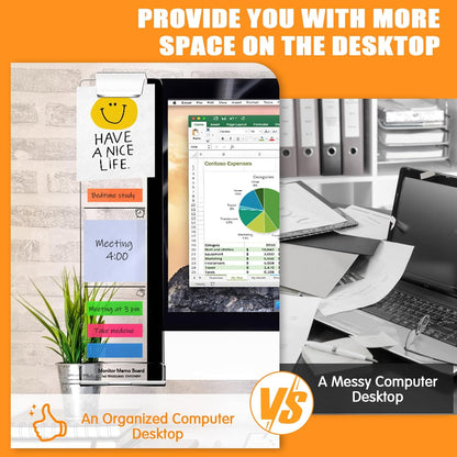 Monitor Memo Board, Multifunction 2Pcs Office Desk Accessories Sticky Note Holder, Acrylic Computer Screen Message Memo Board, Desk Accessories with Random Sticky Notes Office Decor Supplies