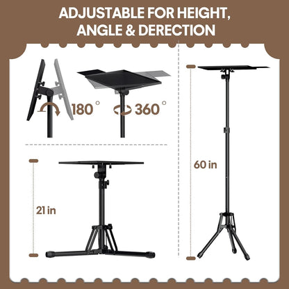 Projector Stand Adjustable Height 20" to 61", Foldable Projector Tripod Stand with Mouse Tray & Phone Holder, Portable Laptop Floor Stand for Office Home Stage Studio DJ Racks Podium Stand