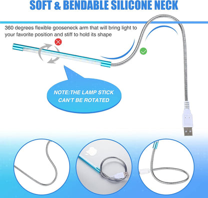 2 Pieces USB LED Light for Laptop Keyboard Light Gooseneck Computer Lamp Flexible Stick Dimmable LED Lamp Touch Switch for Reading Book(Black, Blue)