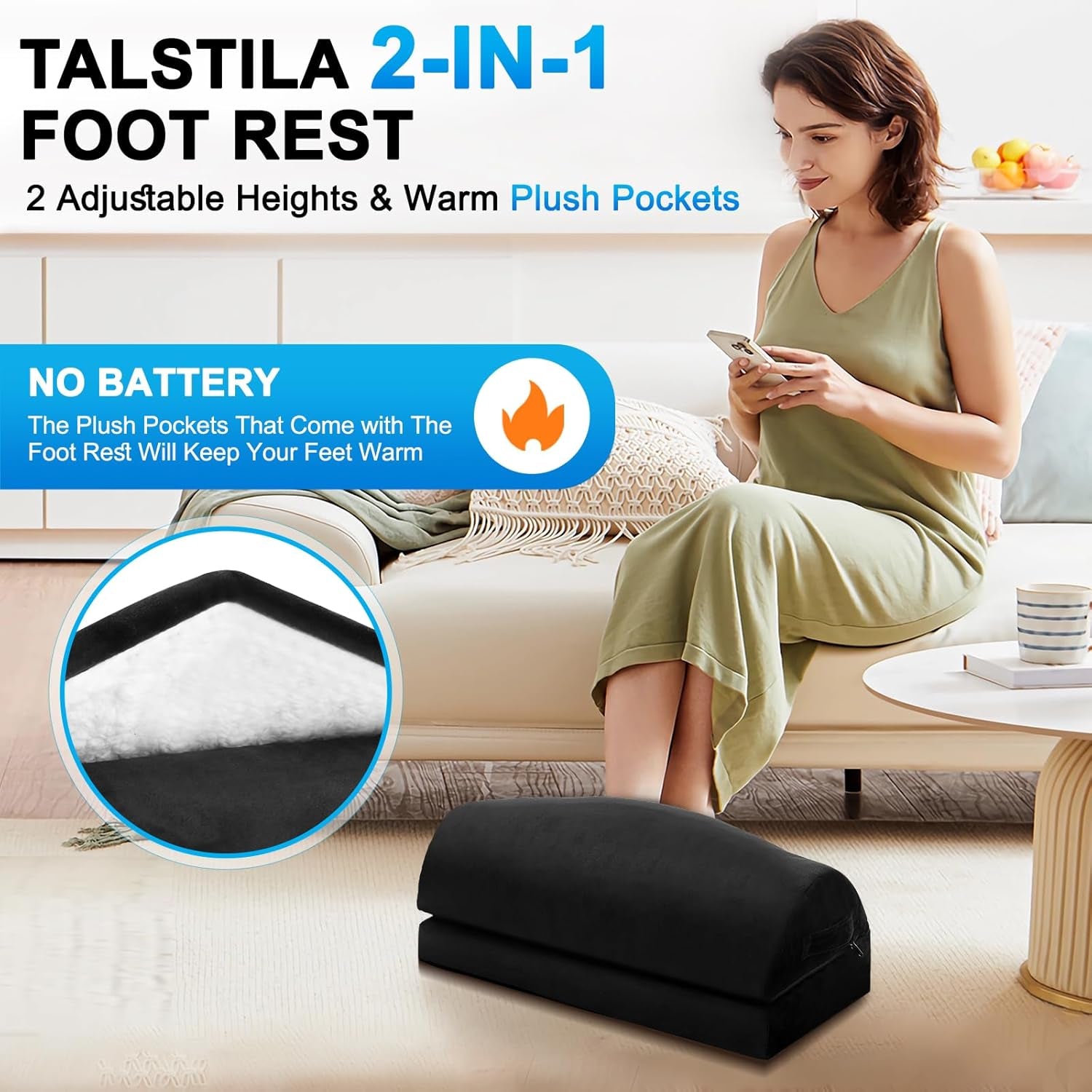 Foot Rest for under Desk at Work, Footrest with Warm Plush Feet Pocket, Ergonomic 2 Adjustable Heights Foot Stool, under Desk Footrests, for Office Desks & Chair - Back & Leg Pain Relief