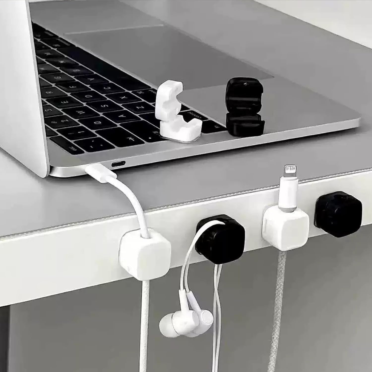 Cable Clips,Cord Organizer,Magnetic Cable Clips,Cord Holder for Charging Cords, Wire Management for Home Office Desk,Phone,Car,Wall,Desktop (Black+White, 6Pcs)
