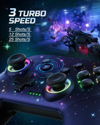 Switch Controller, LED Star Wireless Pro Controllers Compatible with Lite/Oled, Multi-Platform Windows PC with 9 Colors Colorful RGB Lights/Programmable/Vibration/Turbo/Wakeup
