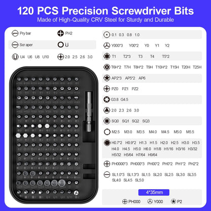 Precision Screwdriver Set,  150 in 1 Electronics Tool Kit with 120 Bits Magnetic Screwdriver Set & 30-Bit Tool Set Handy Repair Tool for Computer Phone Watch Camera Laptop, Black