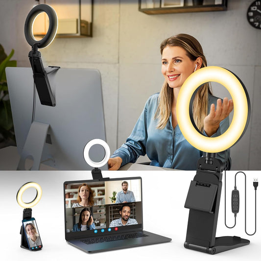 Ring Light for Laptop Desk Clip On,Small Computer Video Conference Lighting with Stand for Phone/Webcam/Monitor,5" Portable Mini LED Selfie Light Desktop for Zoom Meeting/Video Call/Recording