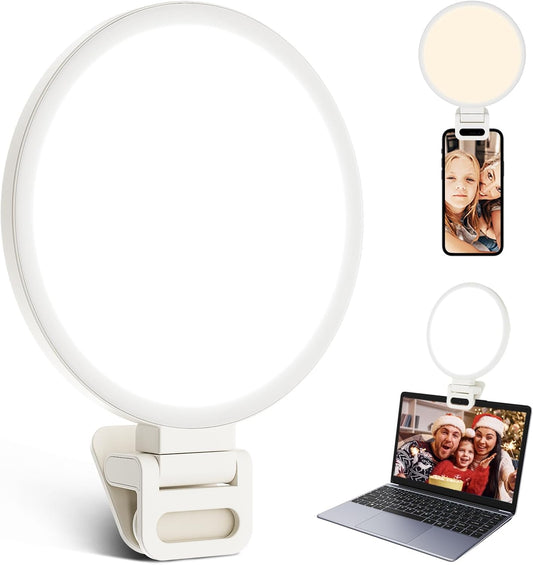 Clip-On Ring Light for Laptop & Phone, Upgraded 60-LED Full-Screen Anti-Glare Light with 3 Color Modes & Dimmable Brightness, Perfect for Zoom, Tiktok, Selfies, Video Calls