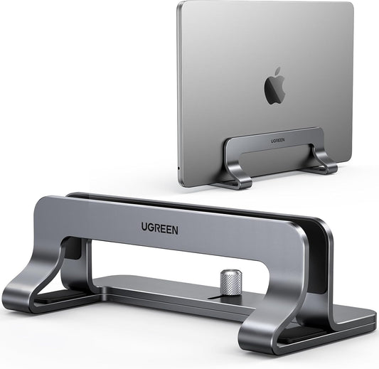 Vertical Laptop Stand Holder for Desk Compatible with Macbook Pro, Macbook Air Stand Vertical Aluminum Adjustable for up to 17.3 Inch Gaming Laptop, Gray