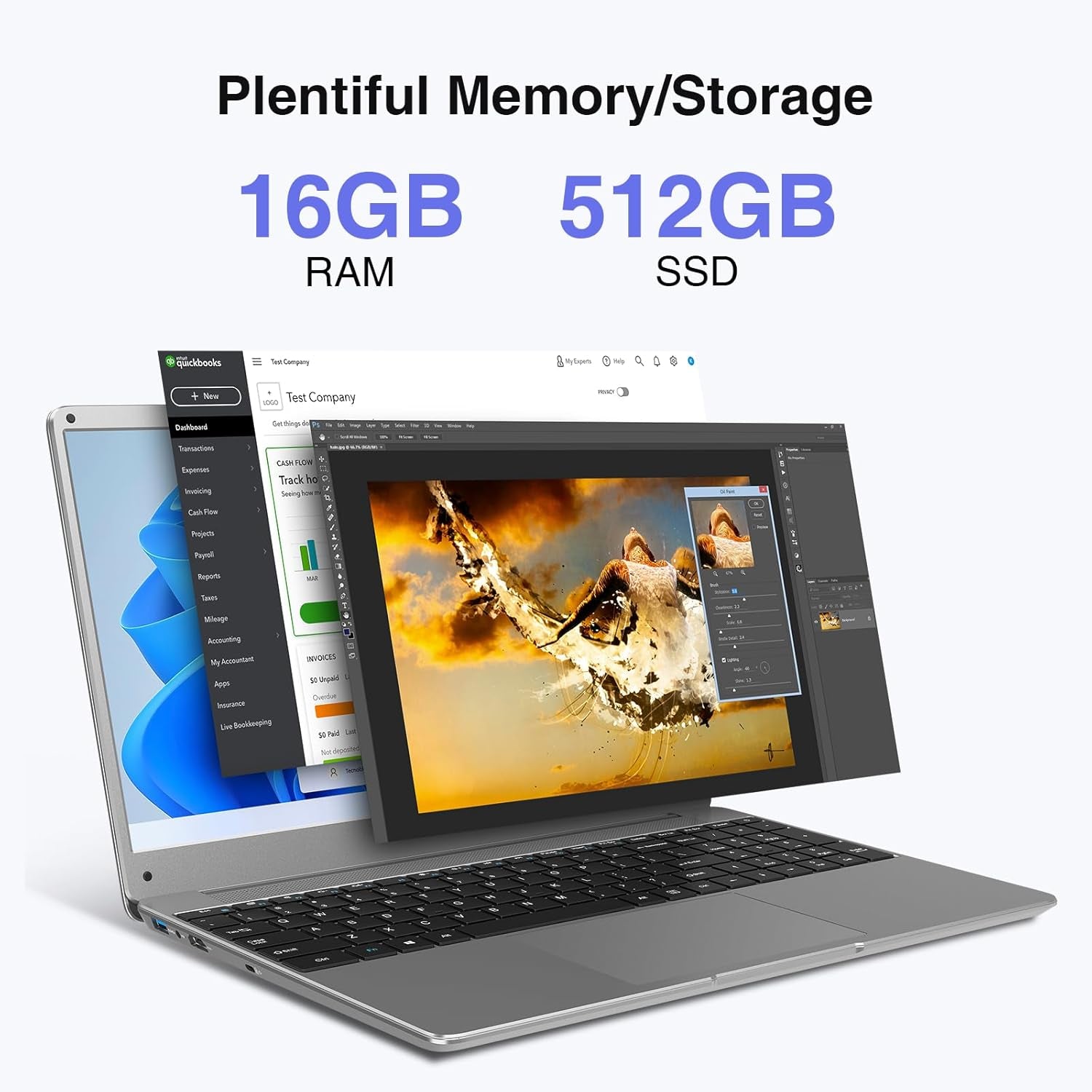 15.6" Windows 11 Laptop, Intel Core I3-5005U, 16GB RAM, 512GB SSD, FHD IPS Display, 2.4G/5G Wifi, BT5.0, RJ45, Webcam, Long Battery Life - for Work, Study, and Entertainment