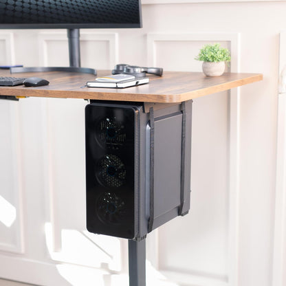 Under-Desk and Wall Mount PC Adjustable Strap and Steel Bracket Holder, Computer Case Carrier, Black, MOUNT-PC02S