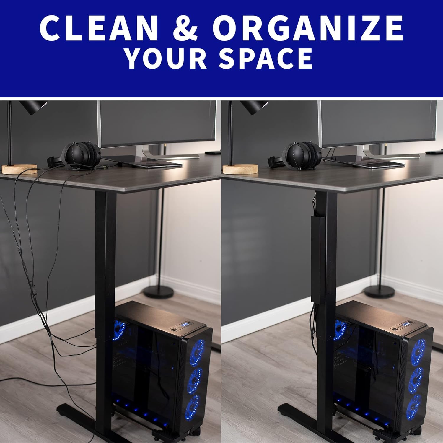 Steel Magnetic 14 Inch Cable Management Channel for under Desk Leg, No Drill Cord Organizer for Home Office, Black, DESK-AC01-1MB