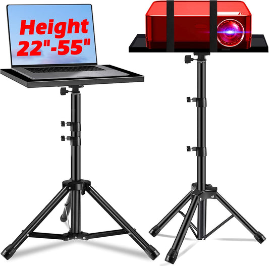 Projector Stand, 22 to 55 Inch Laptop Stand with Phone Holder, Tripod for DJ Equipment, Outdoor Movies, Office, Home, Stage or Studio (Black)