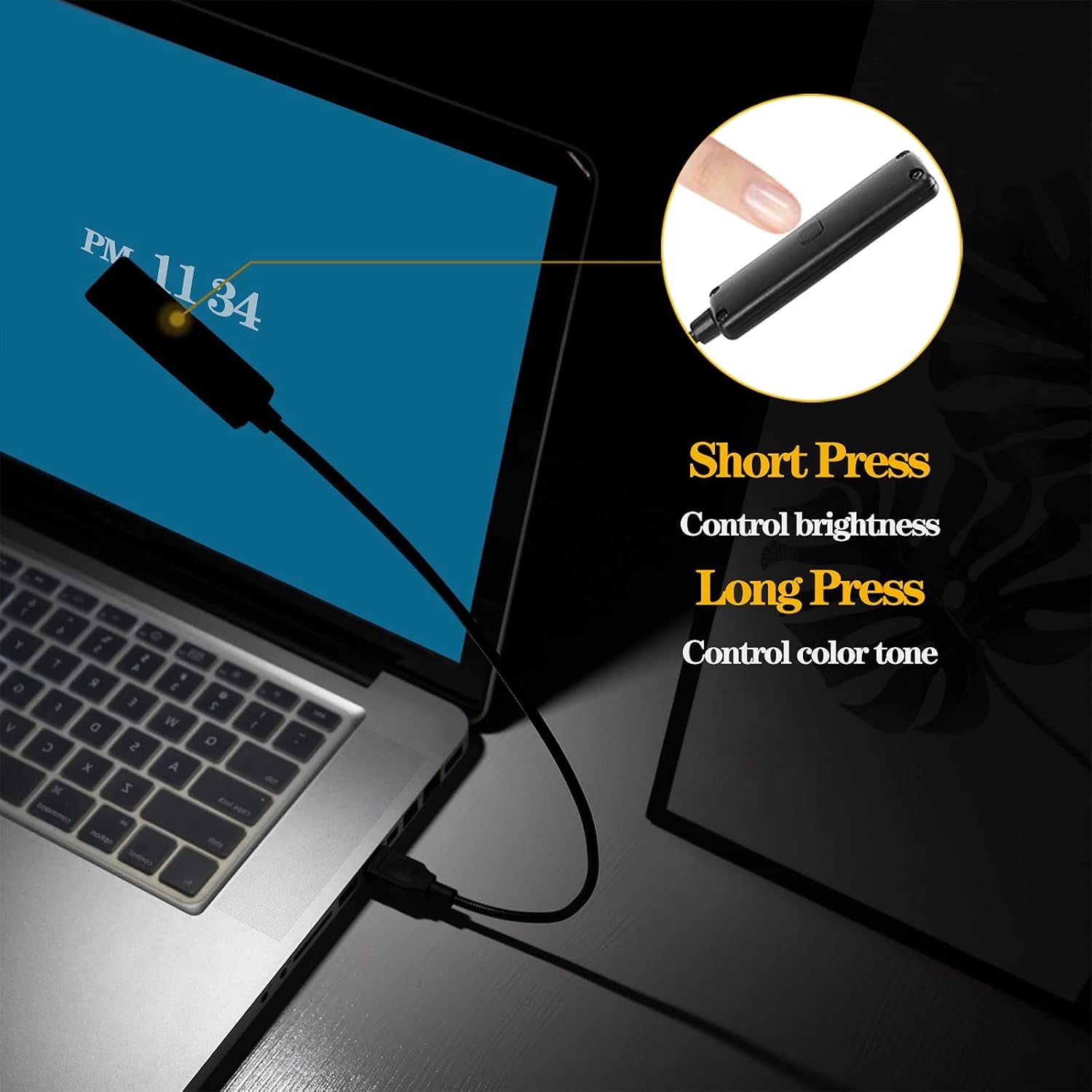 USB Laptop Light with Adjustable Gooseneck, 3 Color X 3 Brightness + 3 Mini LED Lights