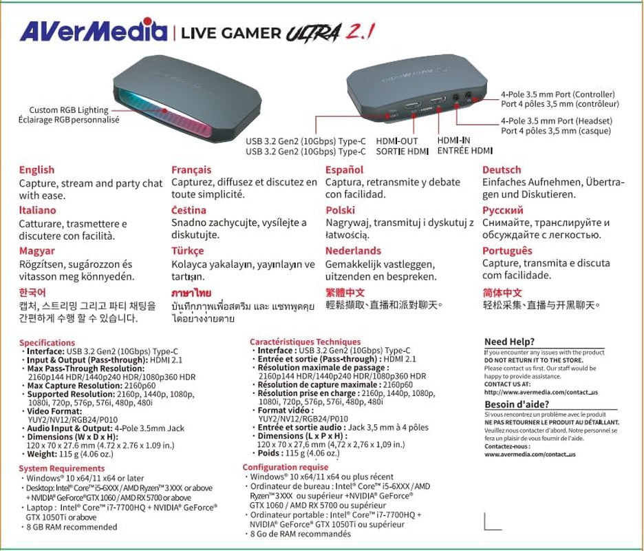4K60 Capture Card with HDMI 2.1, Low Latency, 4K144/4K120 Passthrough, Game Capture Device for PS5, PS5 Pro, Xbox, Switch, Streaming on Twitch, OBS on Mac & PC, GC553G2 Live Gamer Ultra 2.1