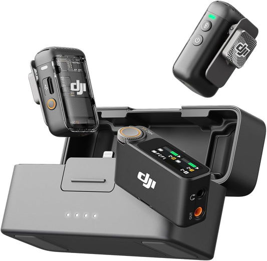Mic 2 (2 TX + 1 RX + Charging Case), Wireless Lavalier Microphone, Intelligent Noise Cancelling, 32-Bit Float Internal Recording, 820 Ft.(250M) Range, Microphone for Iphone, Android, Camera