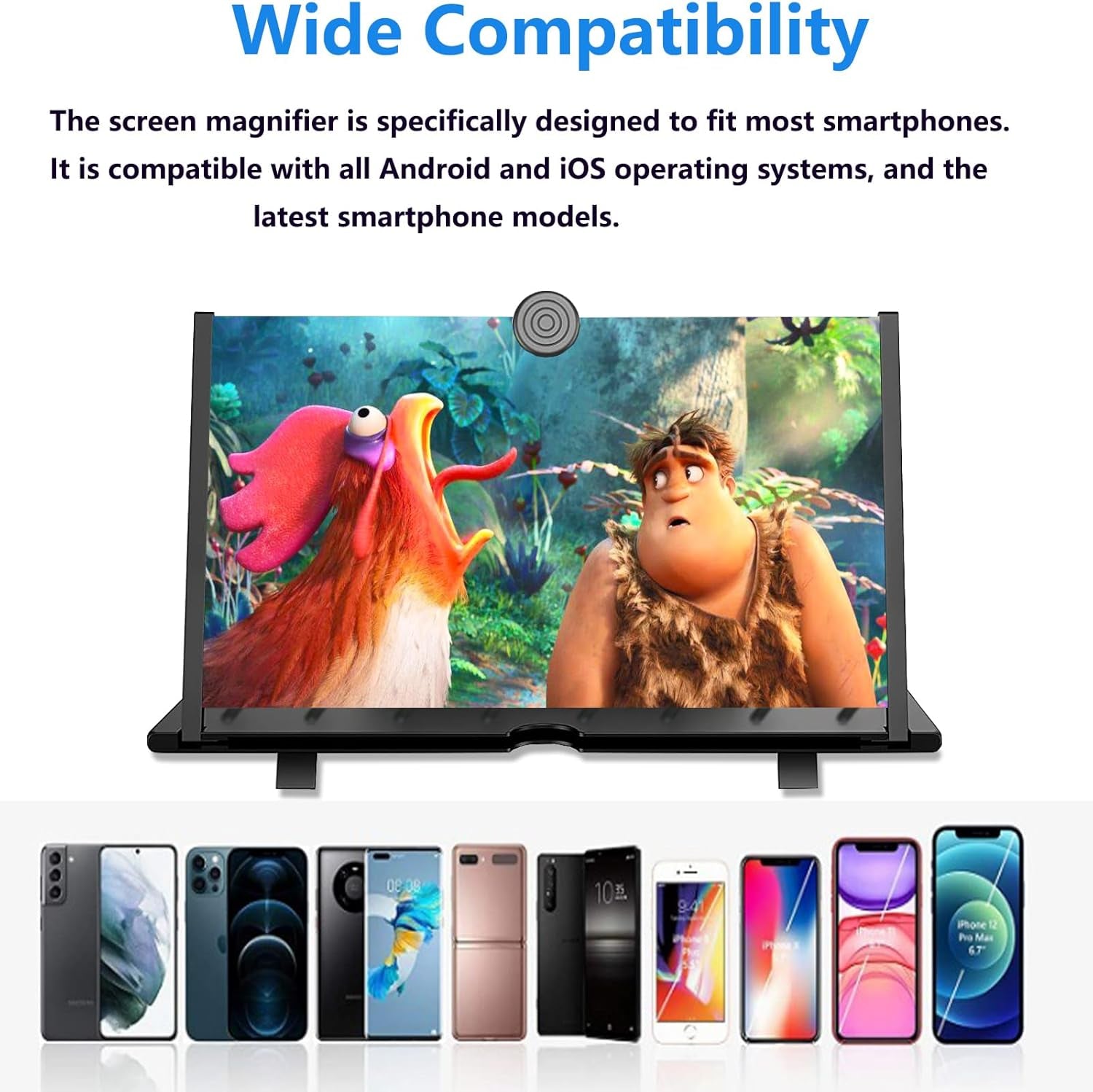 20" Screen Magnifier for Cell Phone,Mobile Phones 3D Magnifier, Screen Expanders for Movies, Videos, and Gaming, Foldable Phone Stand with Screen Amplifier Compatible with All Smartphones(Black)