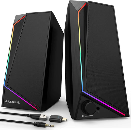 Computer Speakers, USB/USB-C Powered PC Speakers with Loud Stereo Sound, Headphone-In for Desktop, Imac, Macbook, Laptop, Monitor (USB-C to USB Adapter Included)