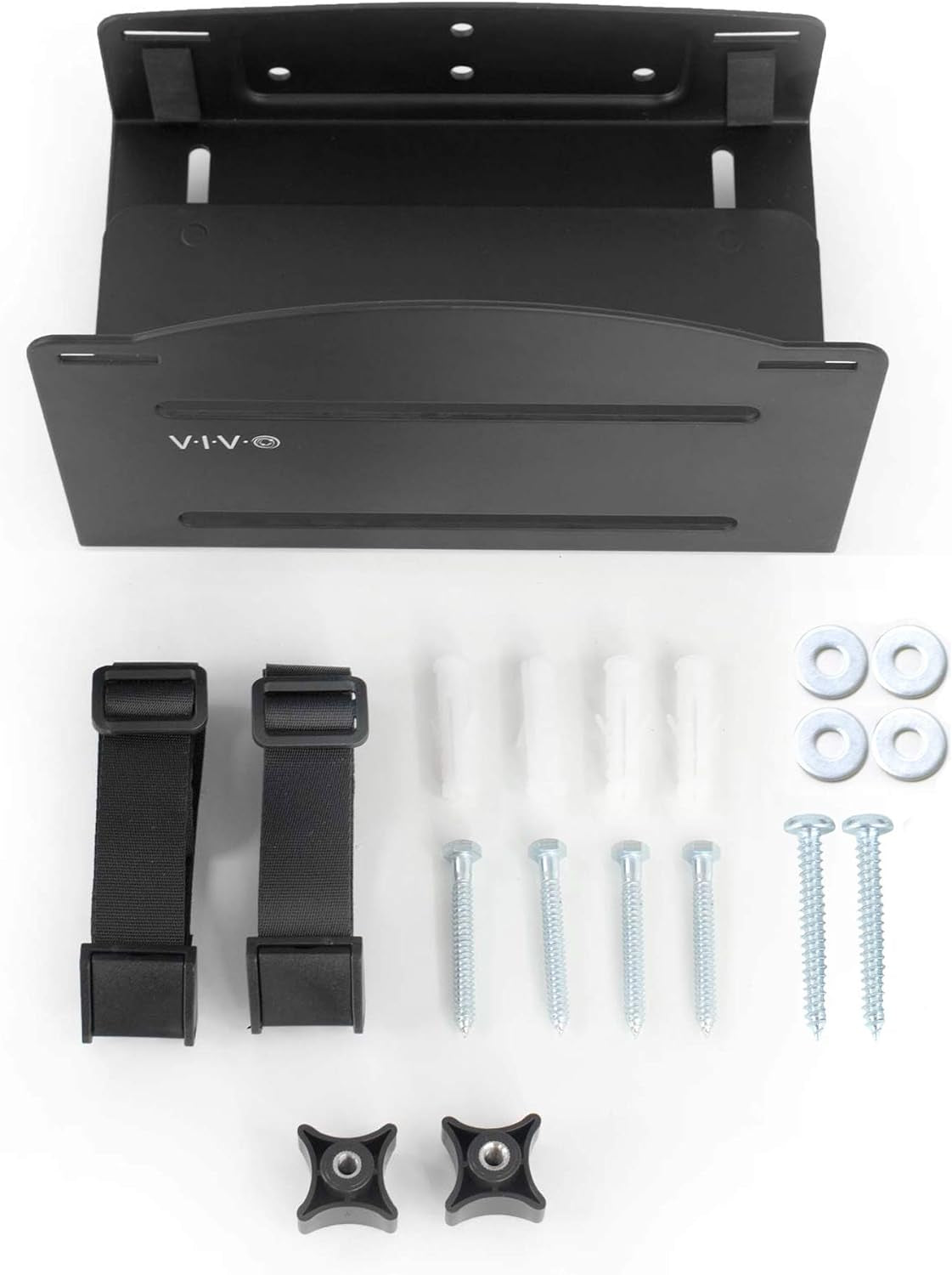 Universal PC Wall Mount, Adjustable Steel Bracket, Computer Case, Open Frame CPU Strap Holder, Black, MOUNT-PC03V
