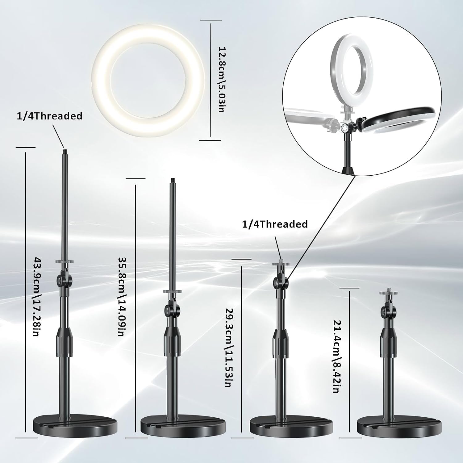 Desk Ring Light with Telescopic Stand, Travel Desktop Hola Light for Phone Selfie Laptop Zoom Video Calls Makeup Tiktok Reels Live Streaming