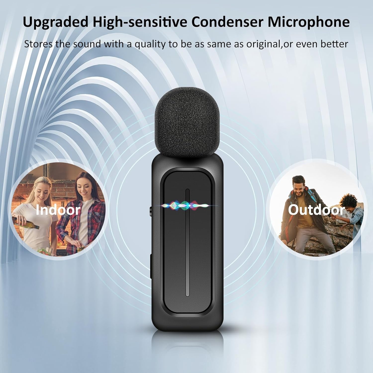 2 Pcs Wireless Lavalier Microphone for Iphone Ipad Android with Charging Case 7H Clip on Lapel Microphone Wireless for Video Recording Vlogging, Youtube, Interview, 3 Mode Denoise, 70Ft