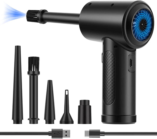 Compressed Air Duster, 3-Gear to 51000RPM Electric Air Duster Portable Air Blower with LED Light, 6000Mahrechargeable Cordless Air Duster for Computer Keyboard Fast Charge(Black)
