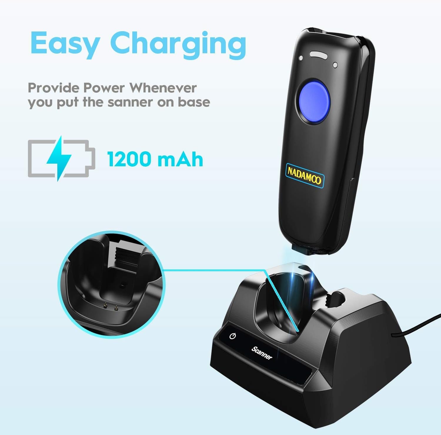Wireless Barcode Scanner Compatible with Bluetooth, with Charging Dock, Portable USB 1D Bar Code Scanner for Inventory, 2.4G Wireless & Wired Barcode Reader for Tablet Iphone Ipad Android Ios