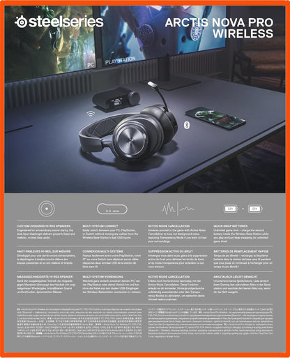 Arctis Nova Pro Wireless Multi-System Gaming Headset - Premium Hi-Fi Drivers - Active Noise Cancellation - Infinity Power System - Stealth Retractable Mic - PC, PS5/PS4, Switch, Mobile