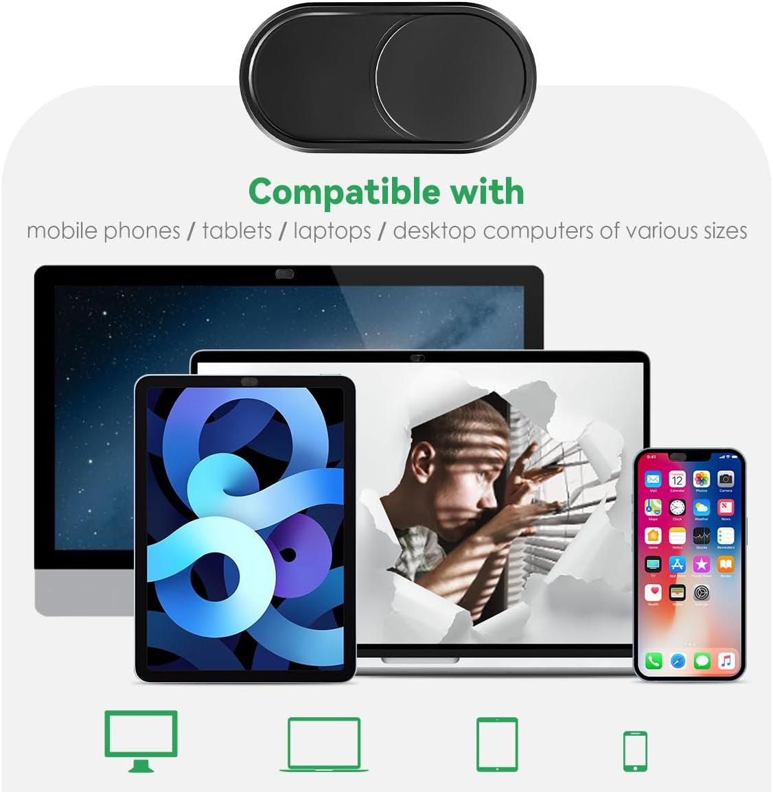 Webcam Cover Slide[2-Pack], 0.023 Inch Ultra-Thin Metal Web Camera Cover for Macbook Pro, Imac, Laptop, PC, Ipad Pro, Iphone 8/7/6 Plus, Protect Your Visual Privacy [Black]