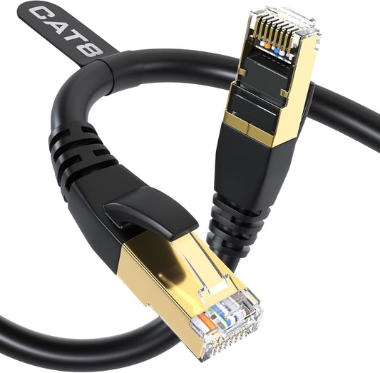Cat8 Ethernet Cable, Outdoor&Indoor, 6FT Heavy Duty High Speed 26AWG, 2000Mhz with Gold Plated RJ45 Connector, Weatherproof F/FTP UV Resistant for Router, Modem, PC, Gaming
