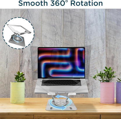 Swivel Laptop Stand for Desk, Adjustable Computer Ipad Stand for Desk W/ 360 Rotation, Portable Laptop Holder for Home Office Ergonomic Supplies