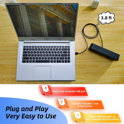 [Upgraded] USB Computer /Laptop Speaker with Stereo Sound & Enhanced Bass, Portable Mini Sound Bar for Windows Pcs, Desktop Computer and Laptops