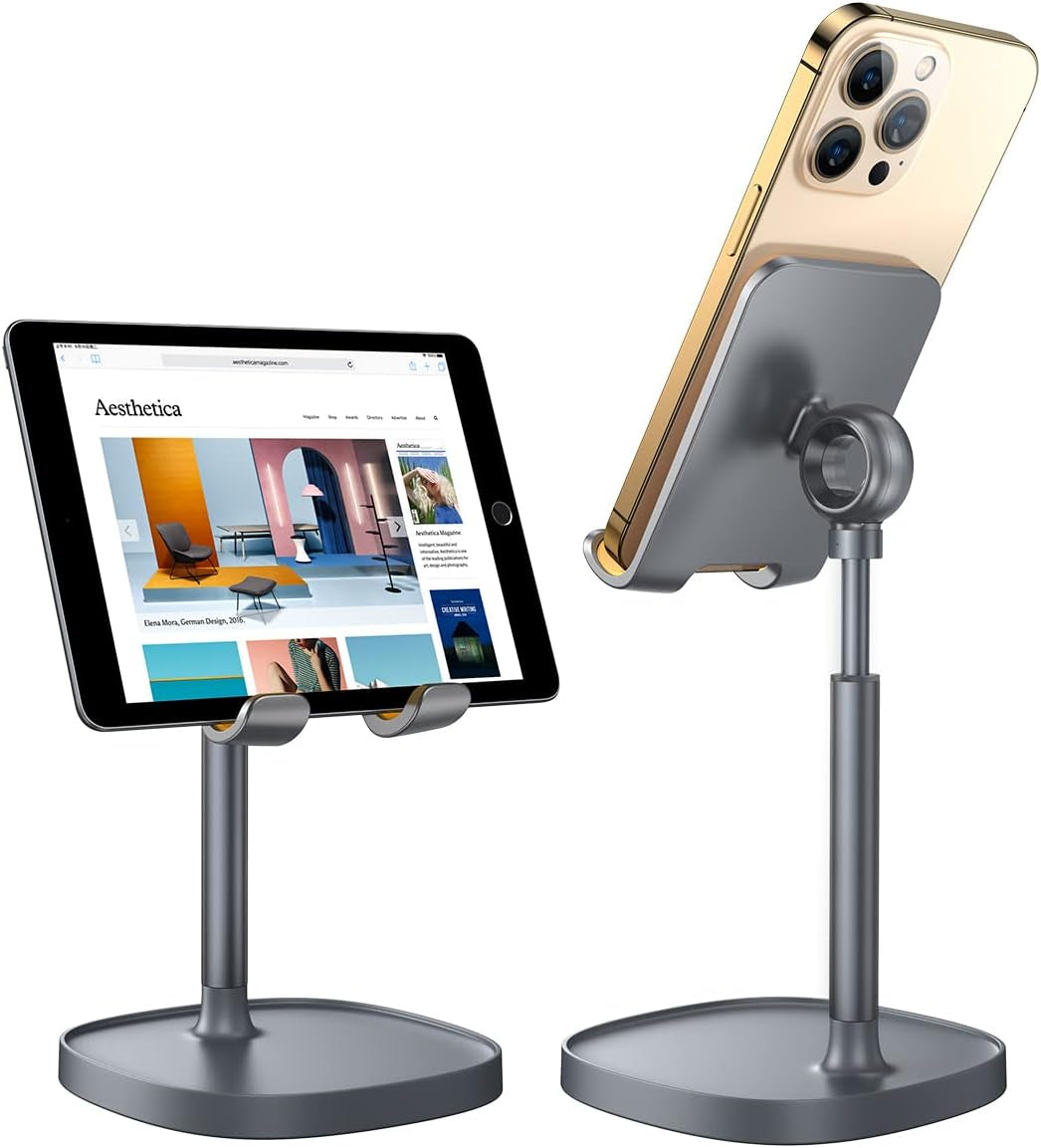 Cell Phone Stand Adjustable for Iphone Phone Holder for Desk, Office Desk Accessories PC Gaming Gifts for Her Kitchen Gadgets Clearance Essentials Fit Otterbox Case Switch Ipad Air Tablet 4-10In