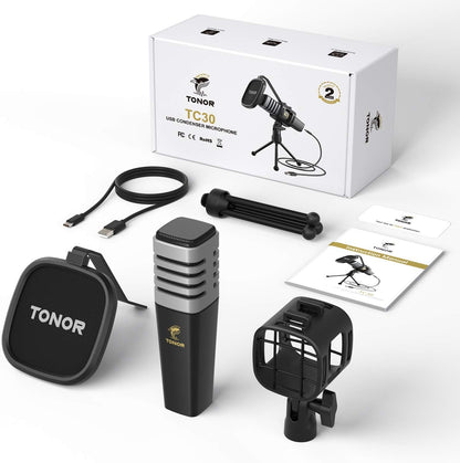 USB Microphone for PC, Cardioid Condenser Computer Mic with Tripod Stand, Pop Filter, Shock Mount for Gaming, Streaming, Podcasting, Youtube
