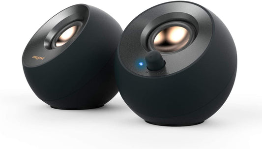 Pebble V2 - Minimalistic 2.0 USB-C Powered Desktop Speakers, 3.5 Mm Aux-In, up to 8W RMS Power for Computers and Laptops, Type-A Adapter Included and Extended Cable (Black)