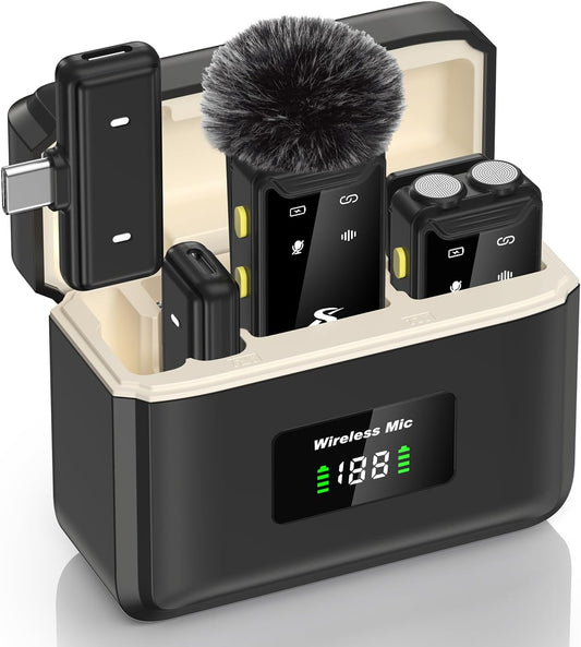 Wireless Microphone for Iphone, Ipad, Android(Lightning/Usb C), Dual Microphones 20 H Battery Life, Mini Microphone, Cordless Double Mics for Video Recording, Youtube, Tiktok, 164FT