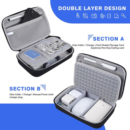 Hard Travel Electronic Organizer Case for Macbook Power Adapter Chargers Cables Power Bank Apple Magic Mouse Apple Pencil USB Flash Disk SD Card Hard Drive Waterproof Shockproof Carrying Bag, Black