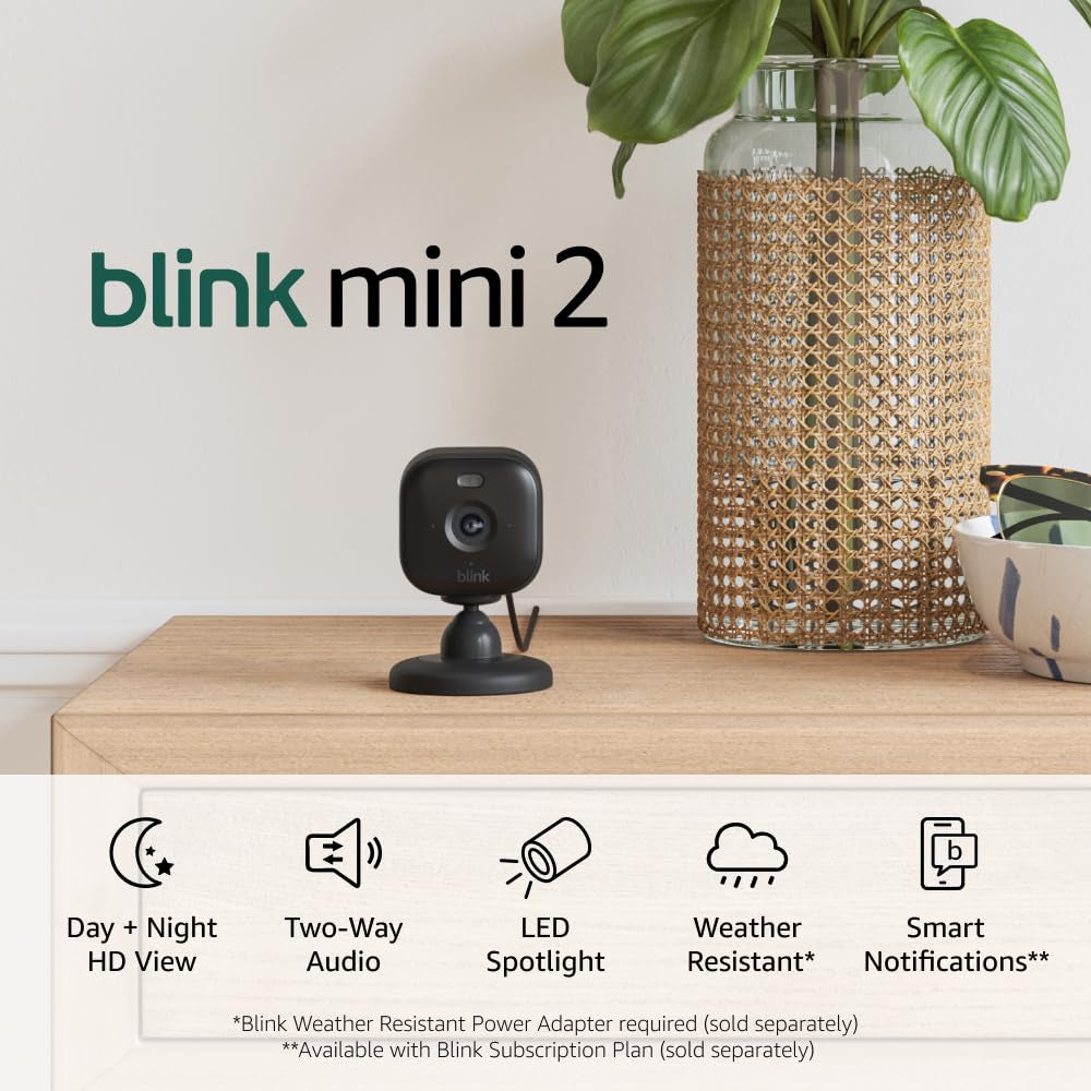 Mini 2 (Newest Model) — Home Security & Pet Camera(S) with HD Video, Color Night View, Motion Detection, Two-Way Audio, and Built-In Spotlight — 1 Camera (Black)