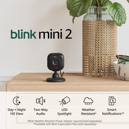 Mini 2 (Newest Model) — Home Security & Pet Camera(S) with HD Video, Color Night View, Motion Detection, Two-Way Audio, and Built-In Spotlight — 1 Camera (Black)