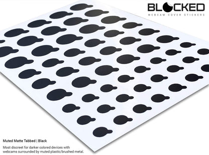 Webcam/Camera Vinyl Covers | Low-Tack Restickable Webcam Sticker | Multiple Sizes | Black 57-Pack Tabbed (Muted Matte)