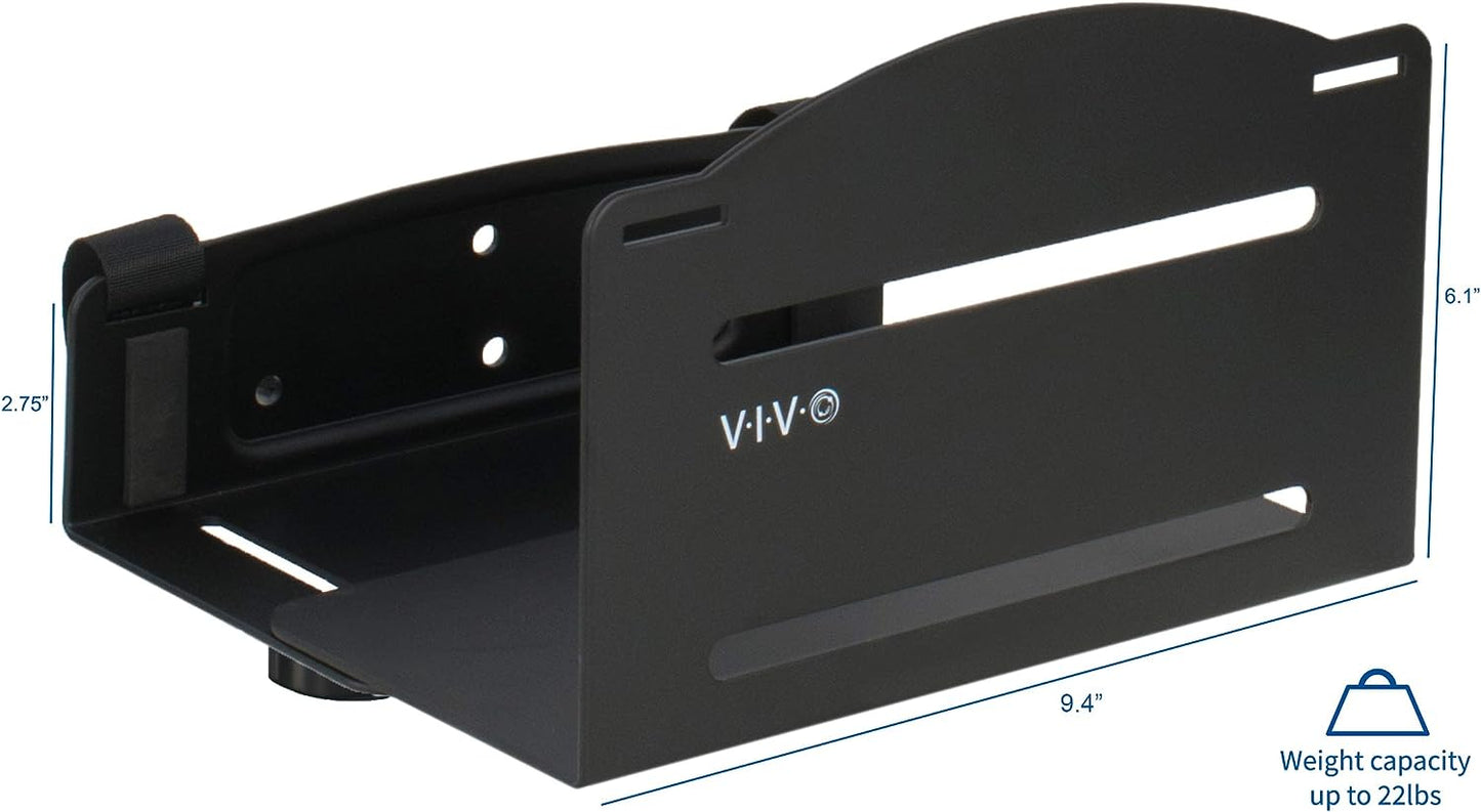 Universal PC Wall Mount, Adjustable Steel Bracket, Computer Case, Open Frame CPU Strap Holder, Black, MOUNT-PC03V