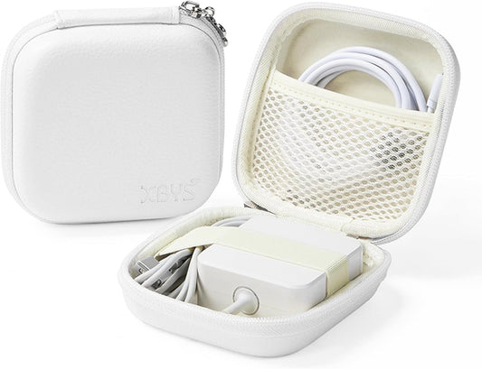 Charger Case for Macbook, Portable Tech Electronic Organizer Bag, Small Travel Storage Pouch for Laptop Accessories, Macbook Power Adapter, Charging Cords, USB Drives, Power Bank (White, M)